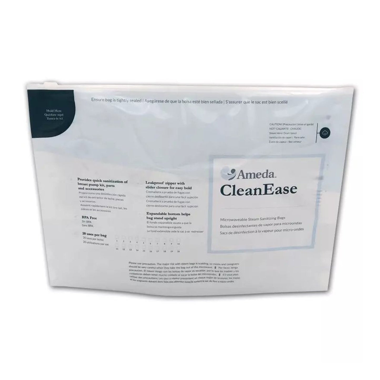 Ameda Clean Ease Microwaveable Steam Sanitizing Bags For Breast Pump Parts (1177700_EA)