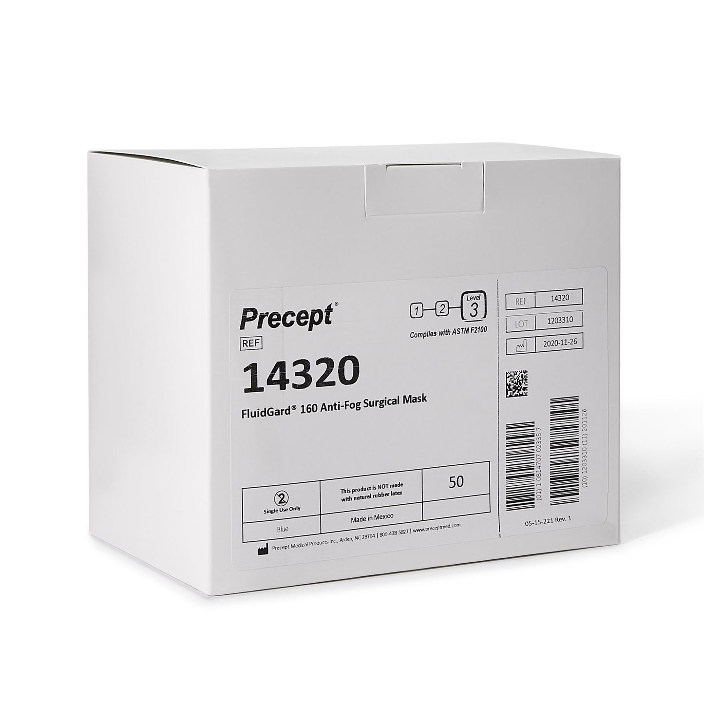 Precept® FluidGard® 160 Surgical Mask Anti-fog Foam ASTM Level 3 Tie Closure One Size Fits Most (1175042_CS)
