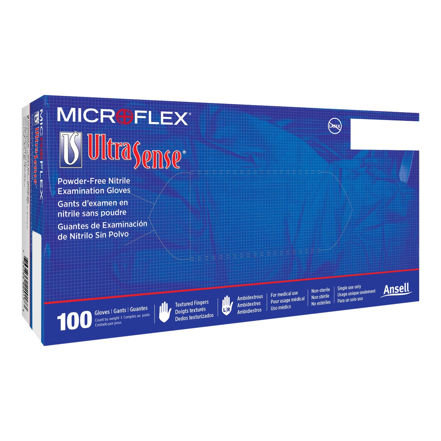 Ultrasense® Exam Glove Medium NonSterile Nitrile Standard Cuff Length Textured Fingertips Blue Not Rated (546675_CS)