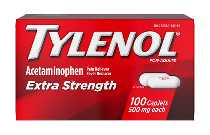 Tylenol® Pain Relief 500 mg Strength Acetaminophen Caplet 100 per Box (701519_CS)