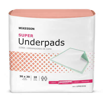 McKesson Super Disposable Underpad 30 X 30 Inch Fluff / Polymer Moderate Absorbency (724049_BG)