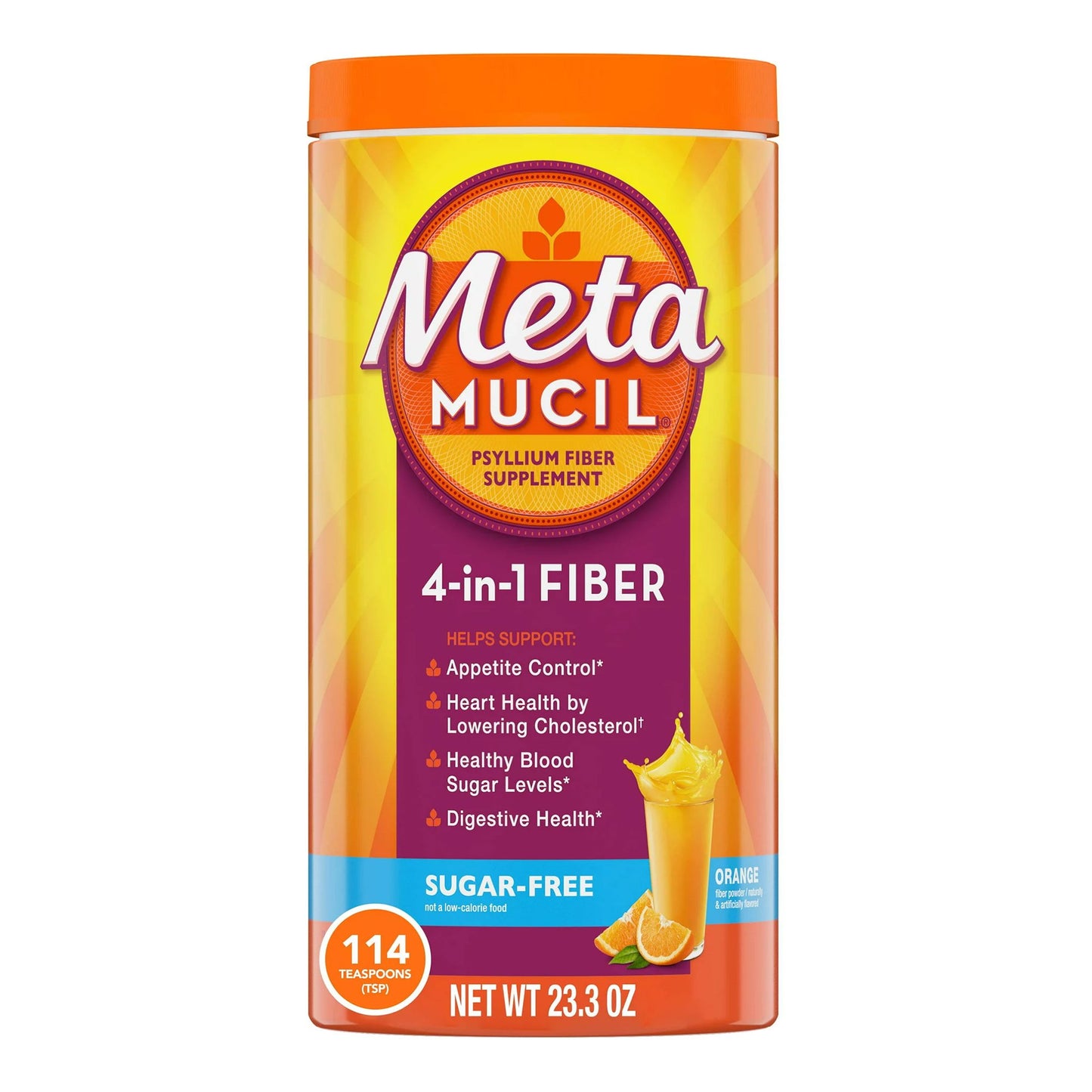 Metamucil® Fiber Supplement Orange Flavor Powder 23.3 oz. 3.4 Gram Strength Psyllium Husk (1189588_EA)