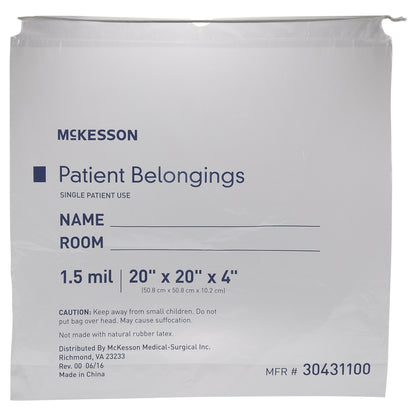 McKesson Patient Belongings Bag 4 X 20 X 20 Inch Polyethylene Drawstring Closure Clear (447887_PK)