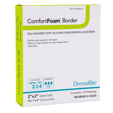 ComfortFoam™ Border Foam Dressing 2 X 2 Inch With Border Waterproof Backing Silicone Adhesive Square Sterile (946465_EA)