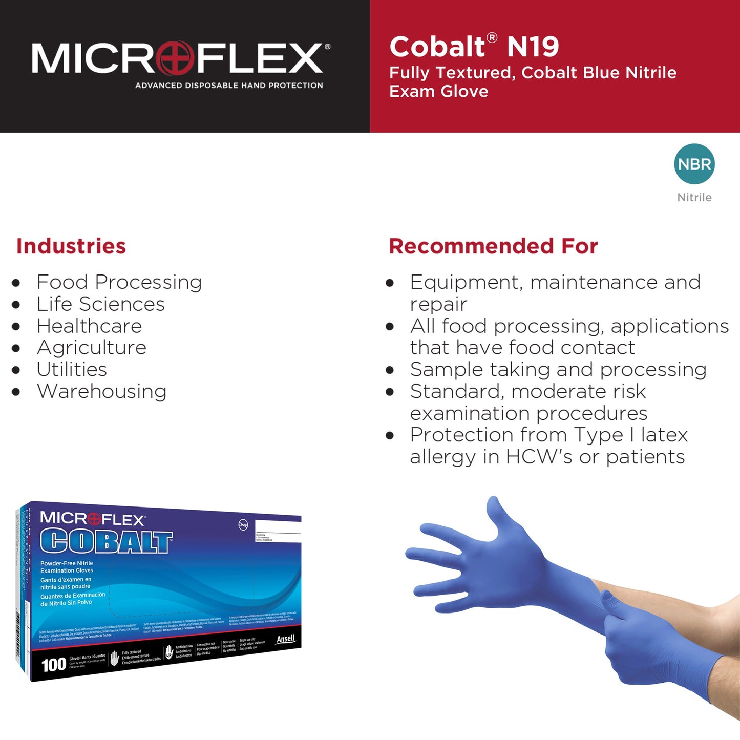 MICROFLEX® Cobalt® Exam Glove Large NonSterile Nitrile Standard Cuff Length Fully Textured Blue Not Rated (949836_CS)