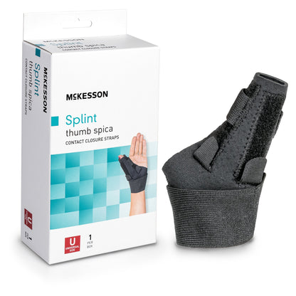 McKesson Wrist Brace with Thumb Spica Thumb Spica Nylon / Aluminum / Neoprene / Polyester / Spandex / Acrylic Left or Right Hand Black One Size Fits Most (1159148_EA)