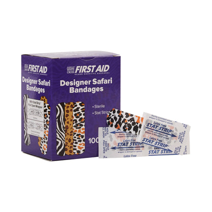 American® White Cross Stat Strip® Adhesive Strip 3/4 X 3 Inch Plastic Rectangle Kid Design (Designer Safari) Sterile (875162_CS)