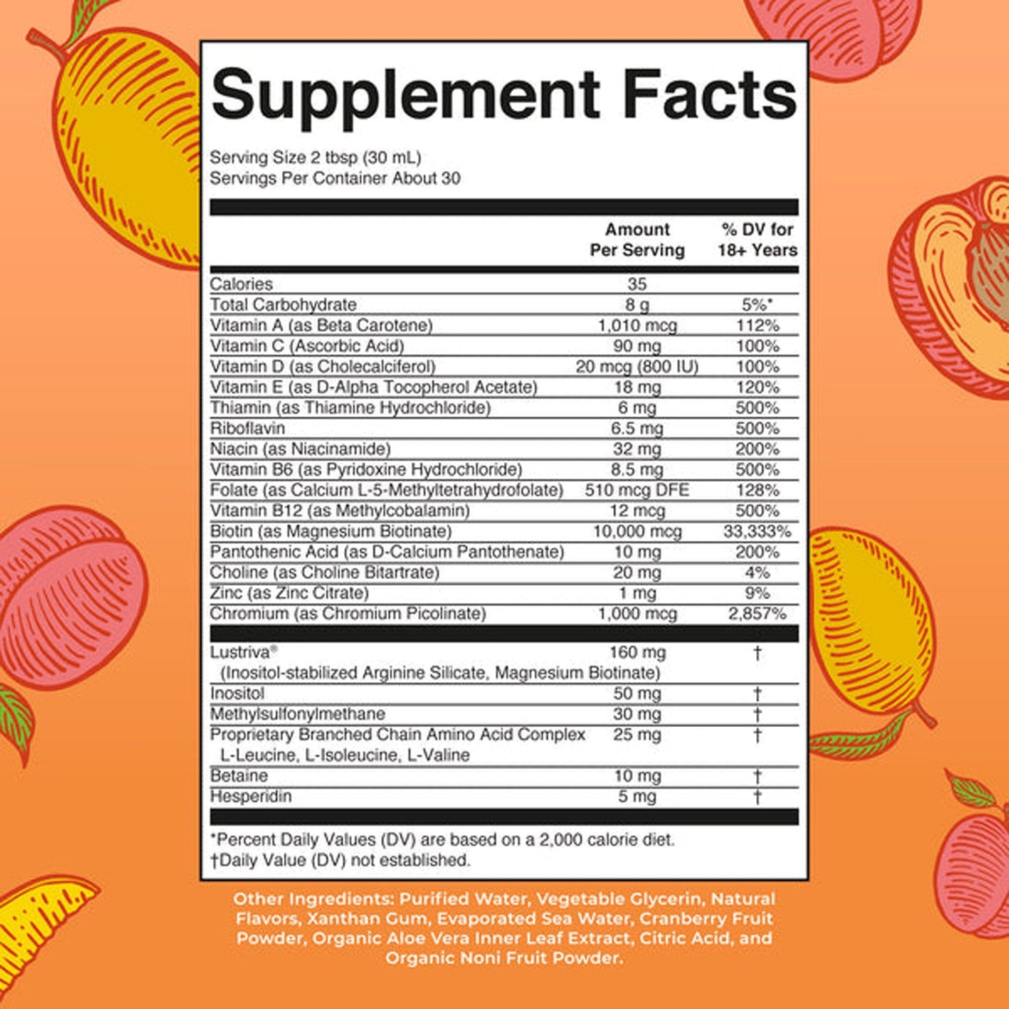 Mary Ruth's® Liquid Morning Multivitamin + Hair Growth Multivitamin Supplement Vitamin A / C / D / E 1,010 mcg - 90 mg - 20 mcg - 18 mg Strength Liquid 30 oz. Peach Mango Flavor (1271759_CS)