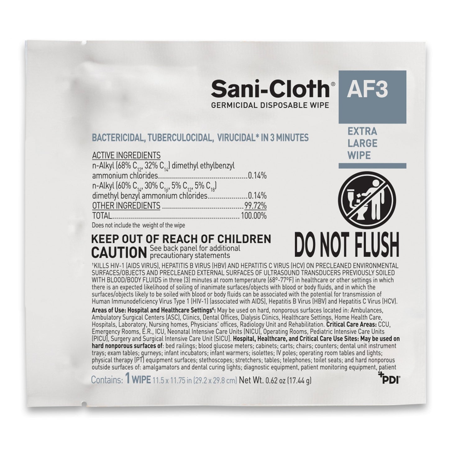 Sani-Cloth® AF3 Surface Disinfectant Cleaner Premoistened Germicidal Manual Pull Wipe 50 Count Individual Packet Mild Scent NonSterile (815082_BX)