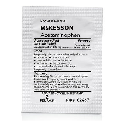 McKesson Pain Relief 325 mg Strength Acetaminophen Unit Dose Tablet 250 per Box (1111736_CS)