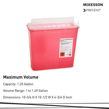 McKesson Prevent® Sharps Container Translucent Red Base 10-3/4 H X 10-1/2 W X 4-3/4 D Inch Horizontal Entry 1.25 Gallon (881399_EA)