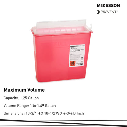 McKesson Prevent® Sharps Container Translucent Red Base 10-3/4 H X 10-1/2 W X 4-3/4 D Inch Horizontal Entry 1.25 Gallon (881399_EA)