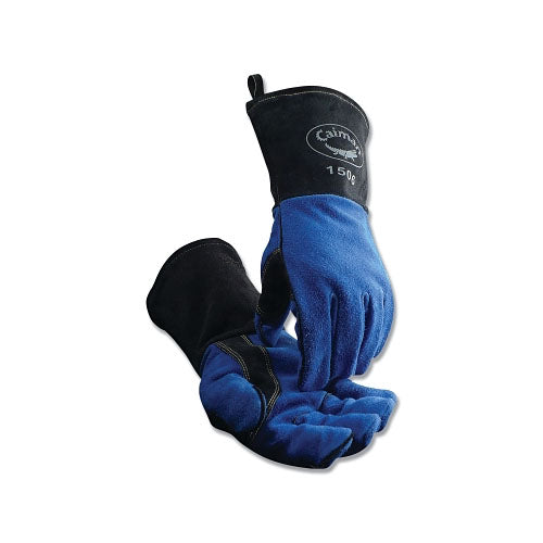 Caiman 1506 Cow Split Fleece Lined MIG/Stick Welding Gloves, Large, Blue/Graphite, 4 in Gauntlet Cuff (607-1506)