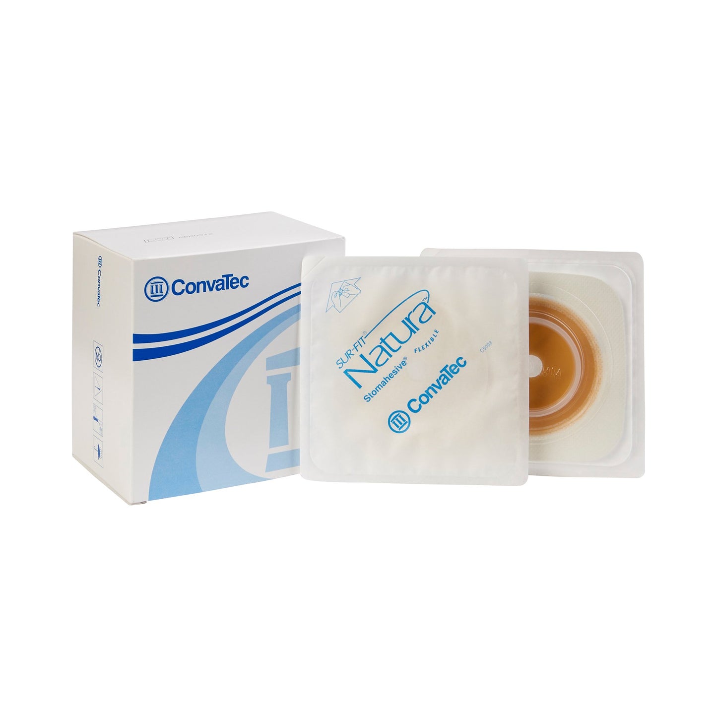 Sur-Fit Natura® Ostomy Barrier Trim to Fit, Standard Wear Stomahesive® Adhesive 45 mm Flange Sur-Fit® Natura® System Hydrocolloid Up to 1 to 1-1/4 Inch Opening 4 X 4 Inch (325406_BX)