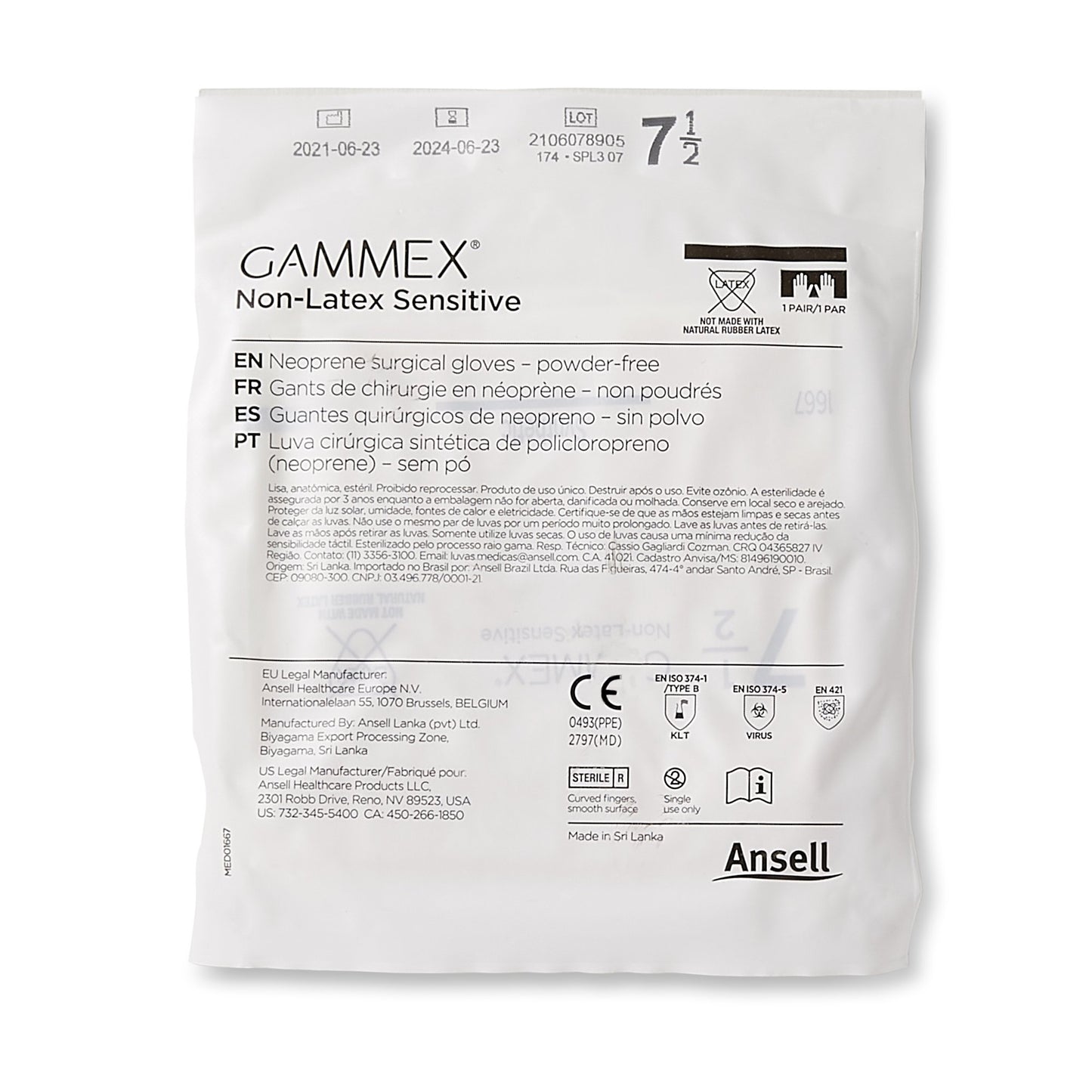 GAMMEX® Non-Latex Sensitive Surgical Glove Size 7.5 Sterile Polychloroprene Standard Cuff Length Micro-Textured Cream Chemo Tested (833675_BX)