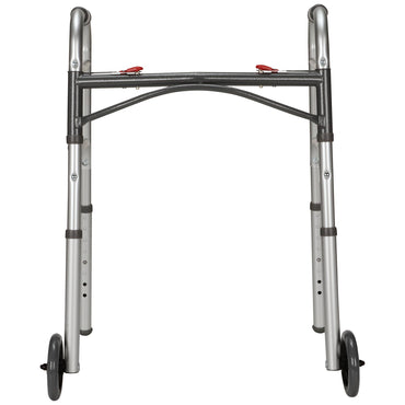McKesson Dual Release Folding Walker with Wheels Adjustable Height Aluminum Frame 350 lbs. Weight Capacity 25 to 32-1/4 Inch Height (1088077_CS)