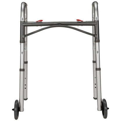 McKesson Dual Release Folding Walker with Wheels Adjustable Height Aluminum Frame 350 lbs. Weight Capacity 25 to 32-1/4 Inch Height (1088077_CS)