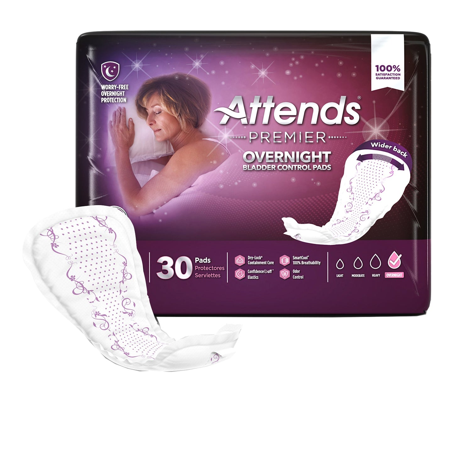 Attends Premier Overnight Bladder Control Pad 15 Inch Length Heavy Absorbency Polymer Core One Size Fits Most (1204257_BG)