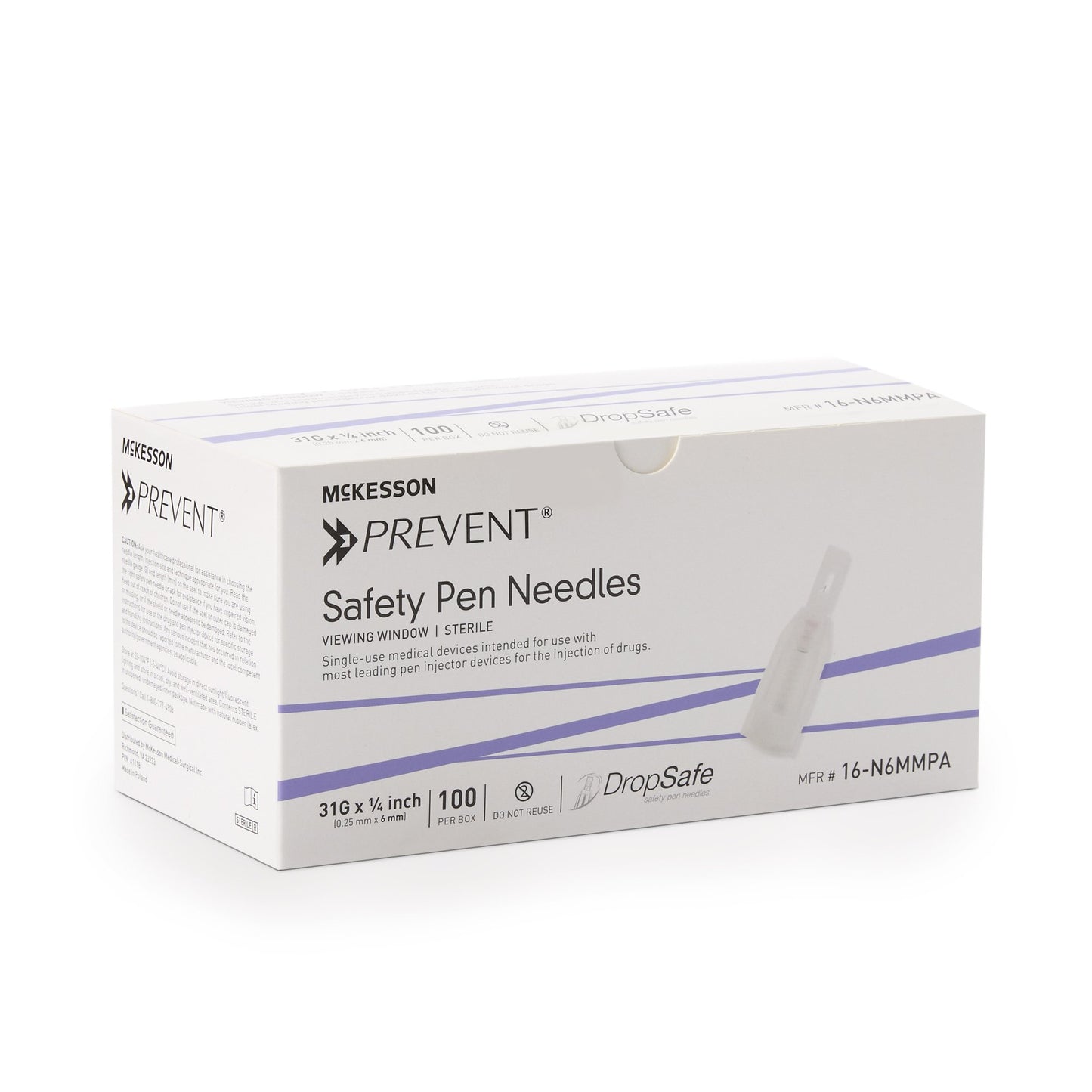 McKesson Prevent® Safety Insulin Pen Needle 31 Gauge 6 mm Length Automatic Safety with Manual Back-End Shield (1118151_BX)