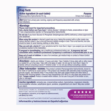 AZO® Urinary Pain Relief 95 mg Strength Penazopyridine Hcl Tablet 30 per Box (1268927_BX)