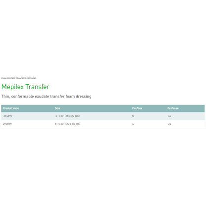 Mepilex® Transfer Thin Foam Dressing 6 X 8 Inch Without Border Film Backing Silicone Adhesive Rectangle Sterile (710909_CS)