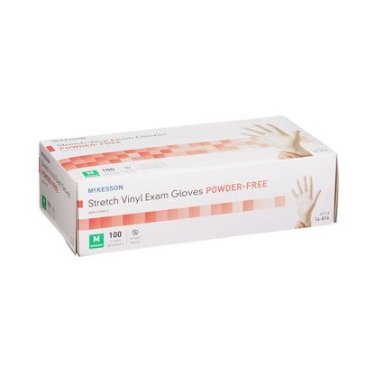 McKesson Exam Glove Medium NonSterile Stretch Vinyl Standard Cuff Length Smooth Ivory Not Rated (409743_CS)