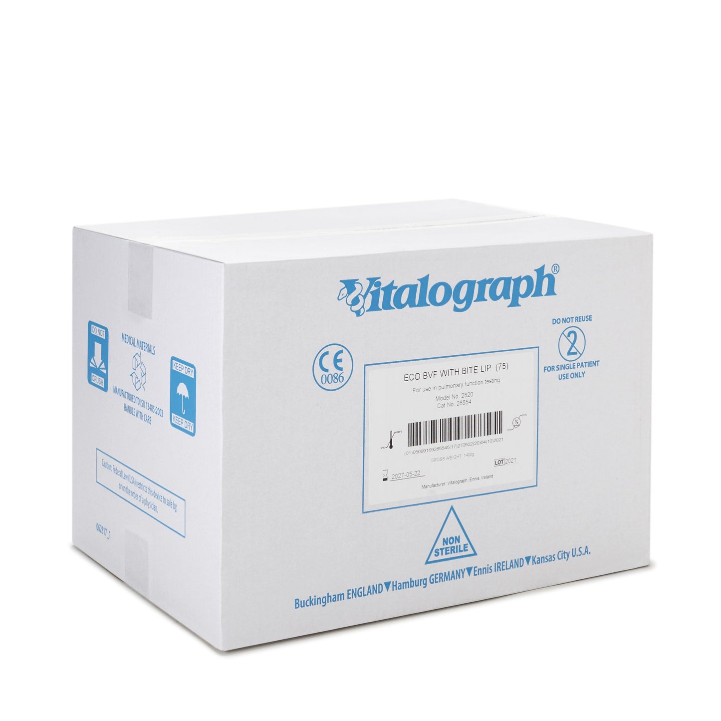 Vitalograph Medical Eco BVF Filter BVF with Plastic Bite Lip (75) For MediSoft and Office Spirometers (1130074_BX)