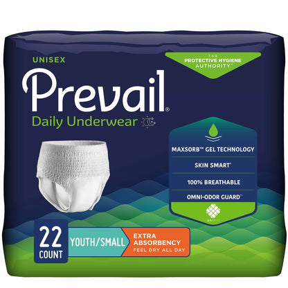 Prevail® Daily Underwear Unisex Youth Absorbent Underwear Pull On with Tear Away Seams Small Disposable Moderate Absorbency (445894_CS)