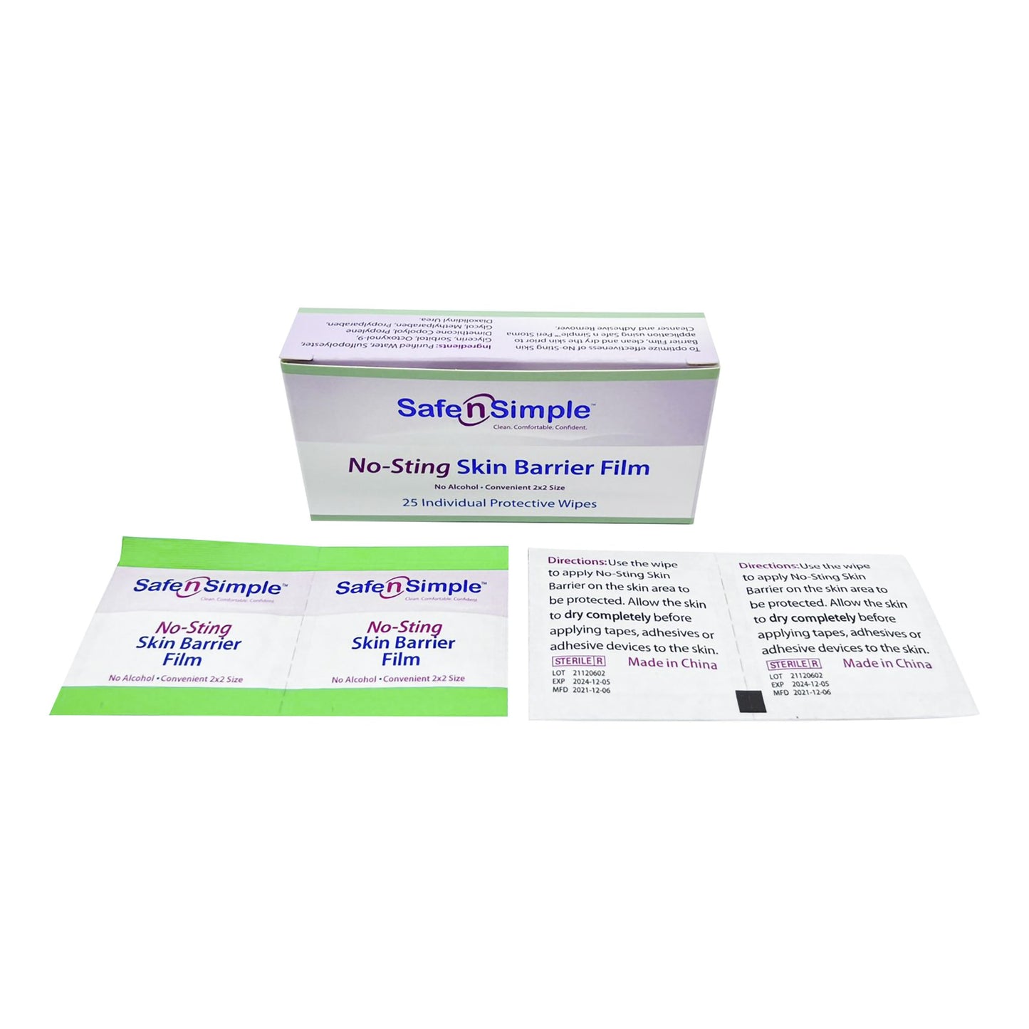 Safe N Simple™ No-Sting Skin Barrier Wipe 60% / 20% Strength Purified Water / Polyvinylpyrrolidone / Glycerin / Propylene Glycol Individual Packet Sterile (869585_BX)