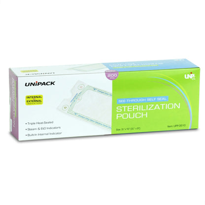 UniPack Sterilization Pouch Ethylene Oxide (EO) Gas / Steam 10 X 15 Inch Transparent Blue / White Self Seal Paper / Film (1254815_BX)