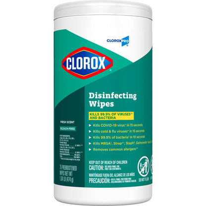 CloroxPro™ Clorox® Surface Disinfectant Premoistened Manual Pull Wipe 75 Count Canister Fresh Scent NonSterile (908190_BX)