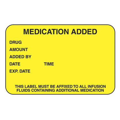 Indeed Pre-Printed Label Anesthesia Label Yellow Paper Medication Added Drug_Amount_Added by_Date_ Black Medication Instruction 1-3/4 X 2-3/4 Inch (862243_PK)
