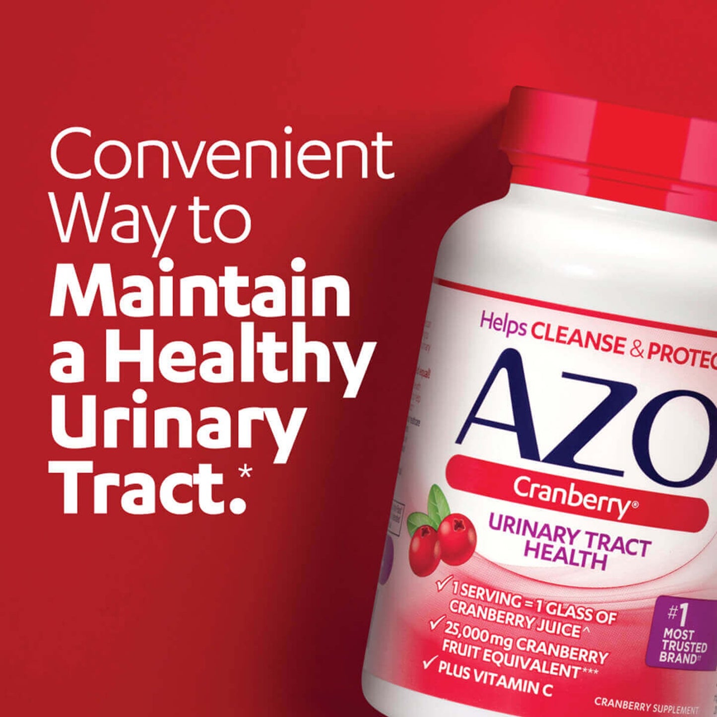 AZO® Urinary Tract Health Dietary Supplement Vitamin C (as ascorbic acid) / Cranberry (Vaccinium macrocarpon) Whole Fruit Powder 120 mg - 500 mg Strength Softgel 100 per Bottle (1065924_BT)