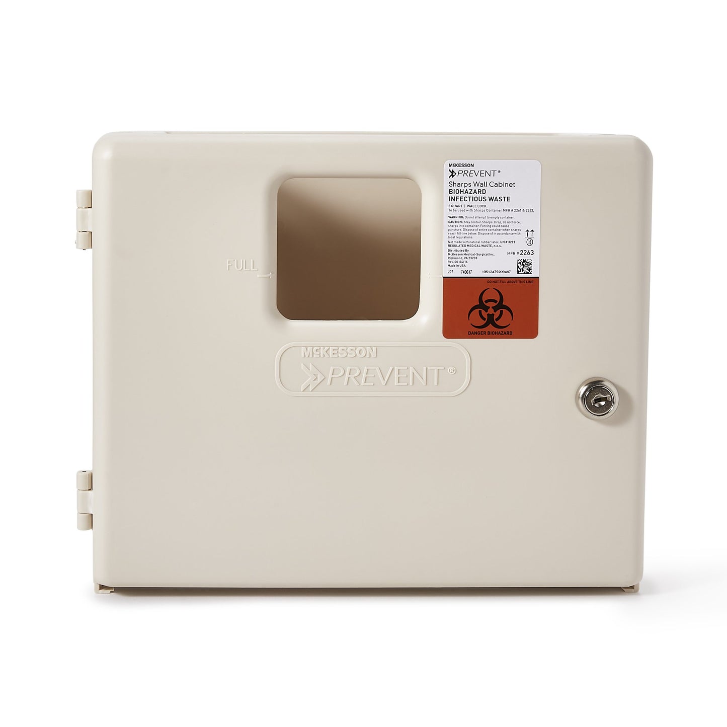 McKesson Prevent® Sharps Container Cabinet / Wall Enclosure High Impact Polystyrene Wall Mount Locking (855128_EA)