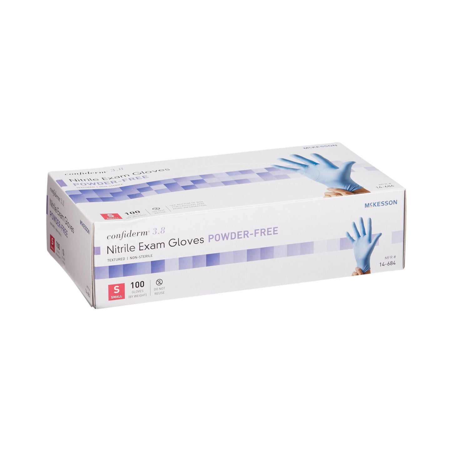 McKesson Confiderm® 3.8 Exam Glove Small NonSterile Nitrile Standard Cuff Length Textured Fingertips Blue Not Rated (921610_CS)