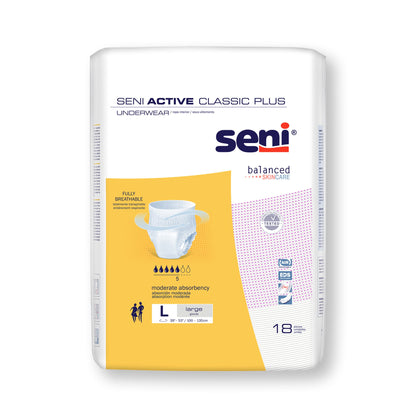 Seni® Active Classic Plus Unisex Adult Absorbent Underwear Pull On with Tear Away Seams Large Disposable Moderate Absorbency (1163842_CS)