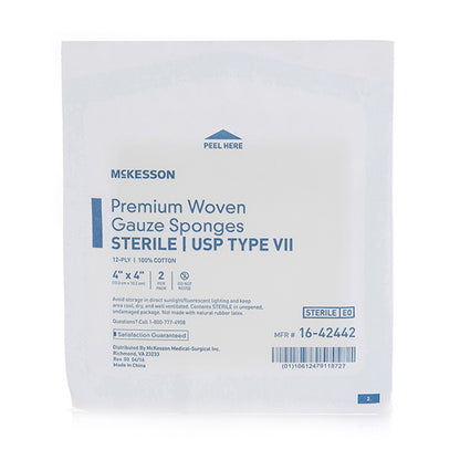 McKesson Gauze Sponge 4 X 4 Inch 12-Ply Sterile 2 per Pack (446047_BX)