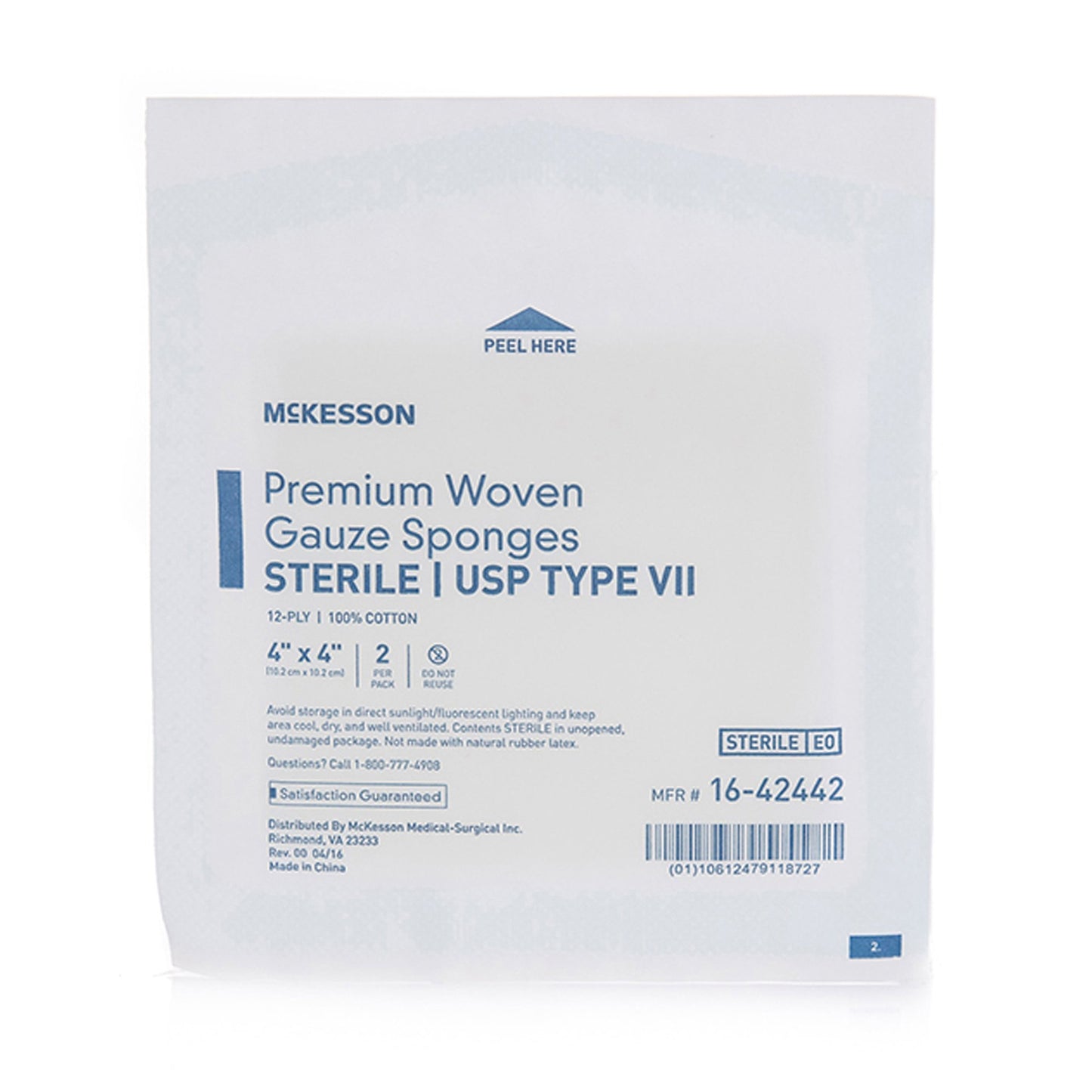 McKesson Gauze Sponge 4 X 4 Inch 12-Ply Sterile 2 per Pack (446047_PK)