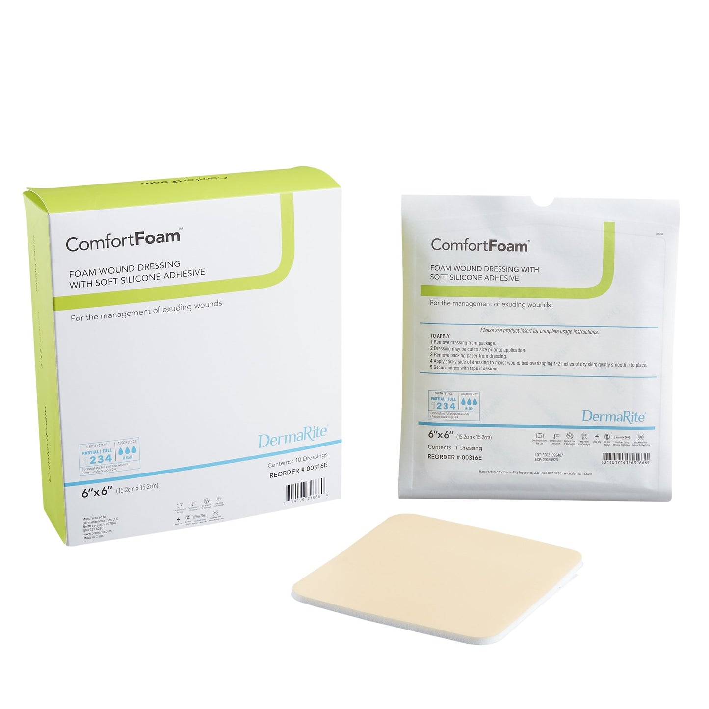 ComfortFoam™ Foam Dressing 6 X 6 Inch Without Border Film Backing Silicone Face Square Sterile (835614_BX)