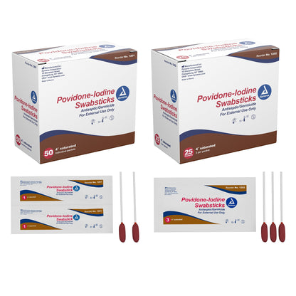 Dynarex Impregnated Swabstick 10% Strength Povidone-Iodine Individual Packet NonSterile (1140933_BX)