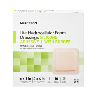 McKesson Lite Thin Foam Dressing 6 X 6 Inch With Border Film Backing Silicone Gel Adhesive Square Sterile (1083091_EA)