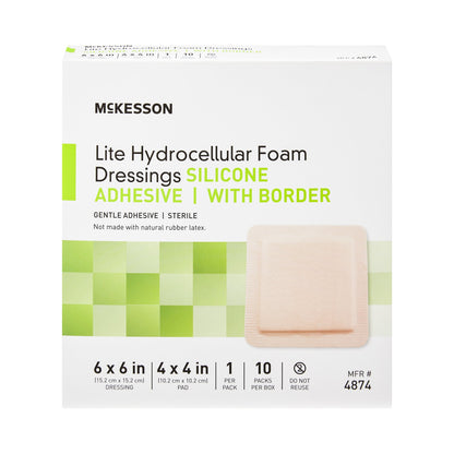 McKesson Lite Thin Foam Dressing 6 X 6 Inch With Border Film Backing Silicone Gel Adhesive Square Sterile (1083091_CS)