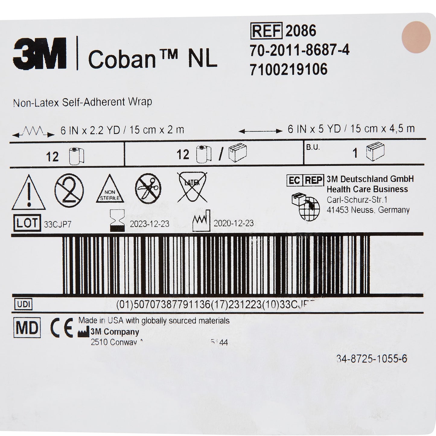 3M™ Coban™ LF Cohesive Bandage 6 Inch X 5 Yard Self-Adherent Closure Tan NonSterile Standard Compression (388427_CS)