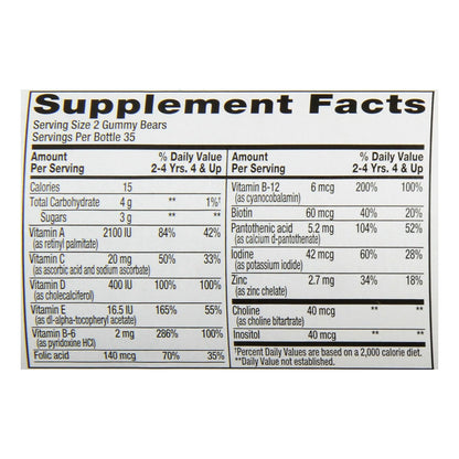L'il Critters® Multivitamin Supplement Vitamin A / Ascorbic Acid / Vitamin D 2,100 IU - 400 IU - 20 mg Strength Gummy 70 per Bottle Assorted Fruit Flavor (830733_BT)