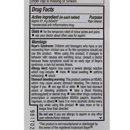HEALTHSTAR® Pain Relief 81 mg Strength Aspirin Tablet 120 per Bottle (1043633_CS)