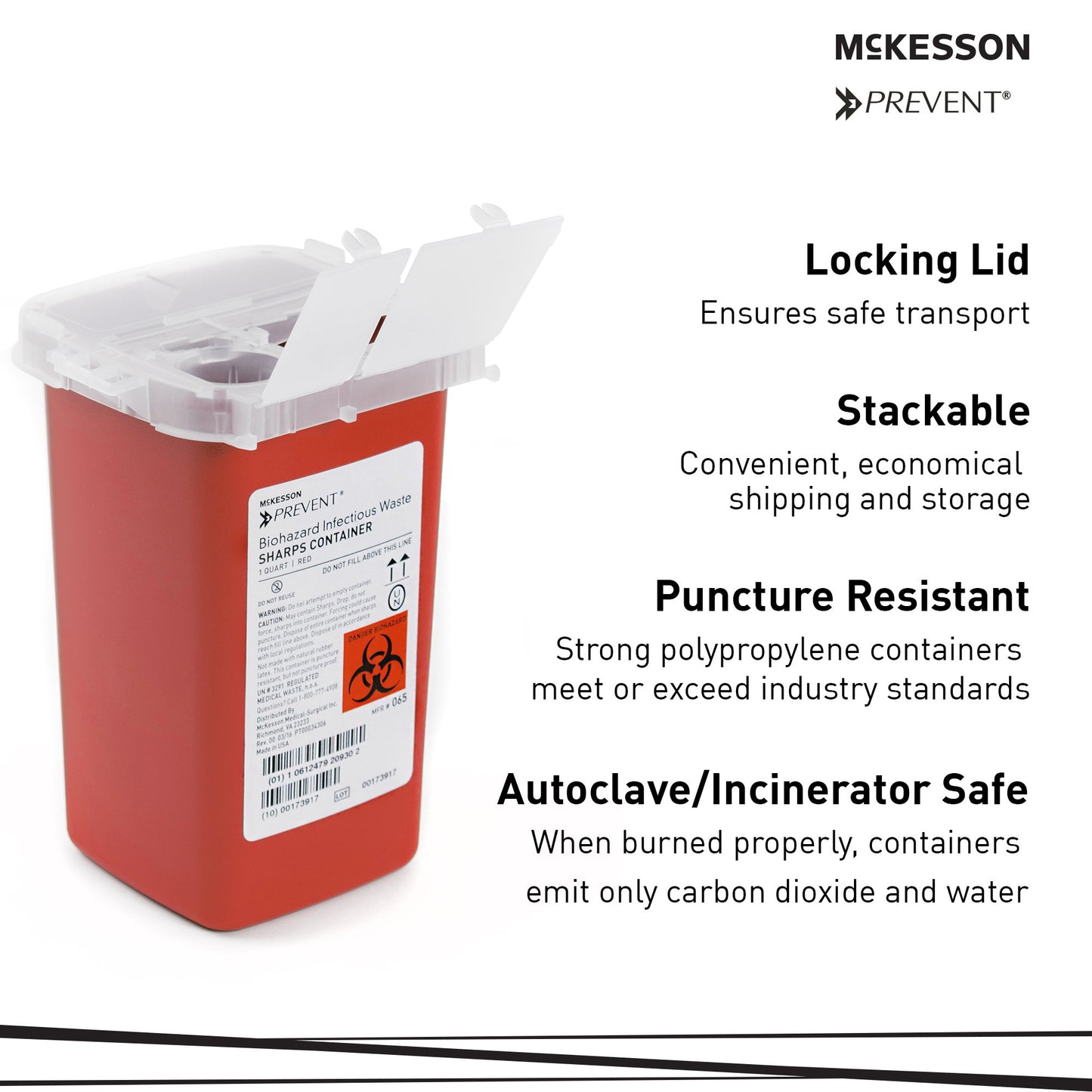 McKesson Prevent® Sharps Container Red Base 6-1/4 H X 4-1/4 W X 4-1/4 D Inch Vertical Entry 0.25 Gallon (855064_CS)
