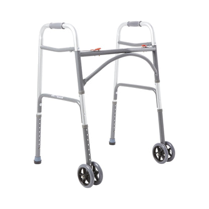 McKesson Bariatric Dual Release Folding Walker with Wheels Adjustable Height Steel Frame 500 lbs. Weight Capacity 32 to 39 Inch Height (1065261_EA)