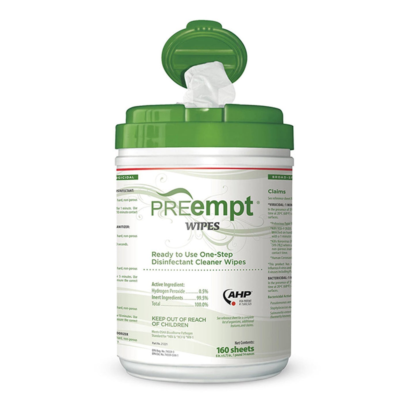 PREempt® Surface Disinfectant Cleaner Premoistened Cleanroom Manual Pull Wipe 160 Count Canister Unscented NonSterile (1044095_BX)