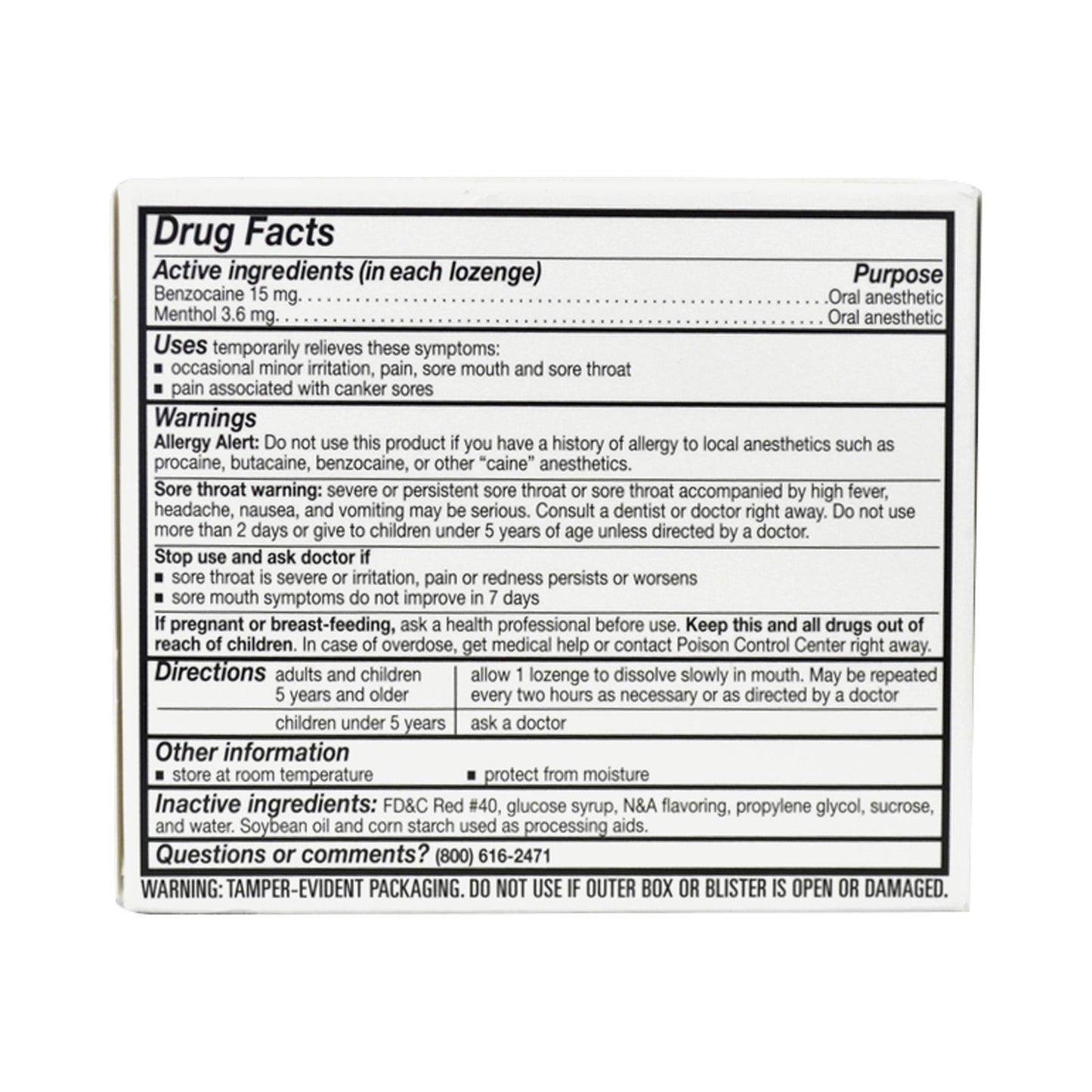 Major® Sore Throat Relief 15 mg - 4 mg Strength Lozenge 18 per Box (852678_PK)