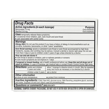 Major® Sore Throat Relief 15 mg - 4 mg Strength Lozenge 18 per Box (852678_PK)